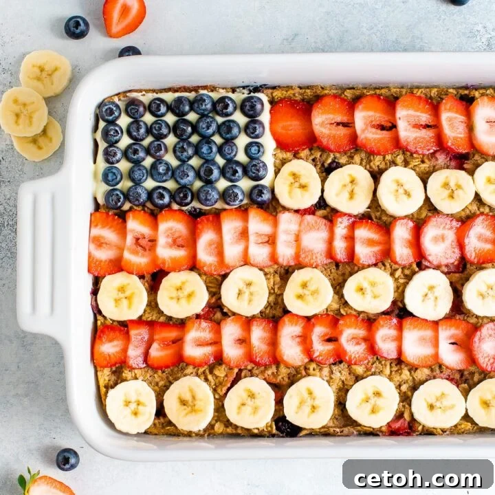 American Flag Baked Oatmeal with berries for 4th of July
