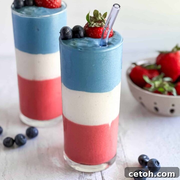 Layered Red, White, and Blue Smoothies for 4th of July