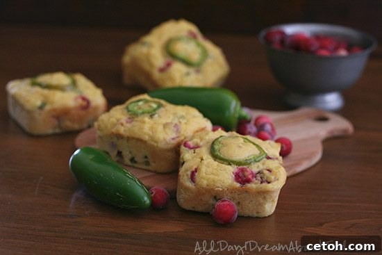 Low Carb Cranberry Jalapeño Cornbread Muffins Stacked