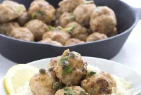 Winter’s Zest Chicken Piccata Meatballs with Braised Napa