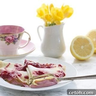 Low Carb Lemon Crepes with Whipped Raspberry Cream Cheese