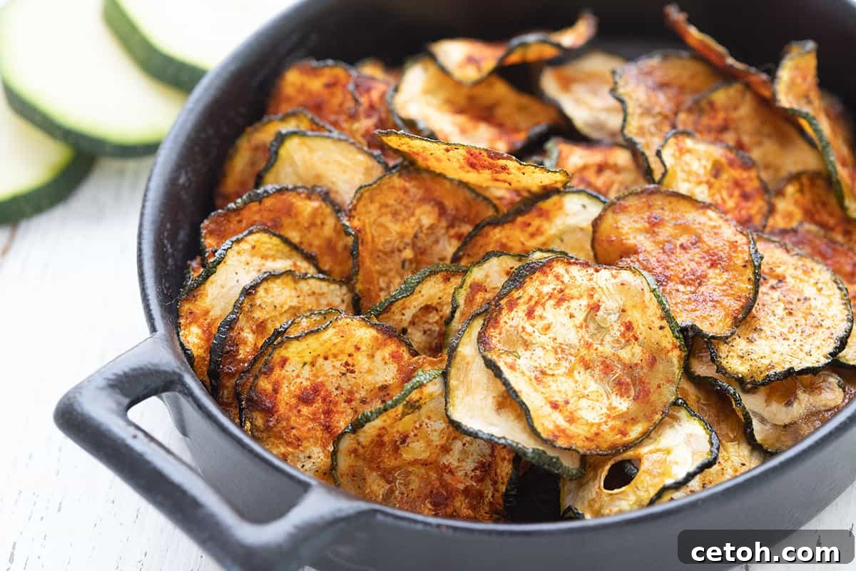 Close up shot of a bowl of keto zucchini chips.