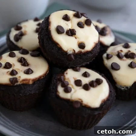 Keto Chocolate Cheesecake Muffins piled up on a pewter plate.