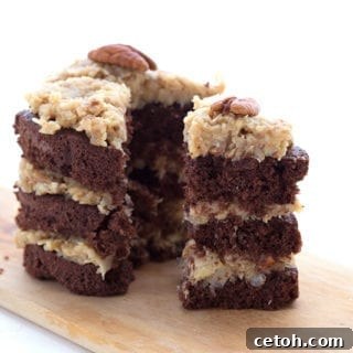 Keto German chocolate cake on a cutting board