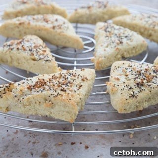Everything bagel scones on a cooling rack