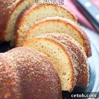 Keto Apple Cider Donut Cake, sliced on a platter