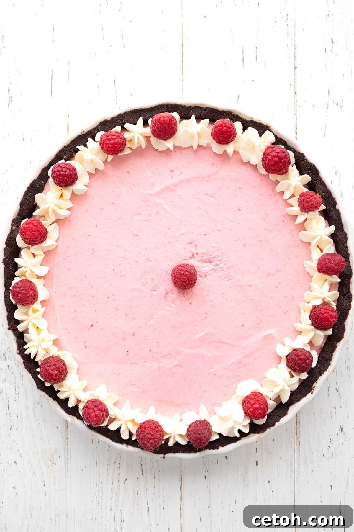 Decadent Keto Butter Tarts 2 A top-down view of a stunning keto raspberry mousse tart, perfectly set on a white wooden table, ready to be served.