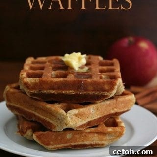 Low Carb Apple Cinnamon Waffles with a sprinkle of cinnamon, recipe image.