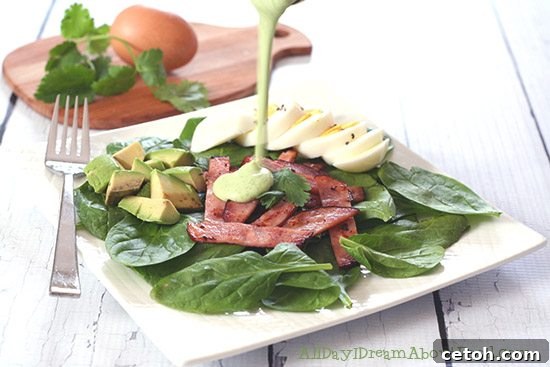 Homemade Low Carb Paleo Greens, Eggs and Ham Salad with Jones Dairy Farm Canadian Bacon