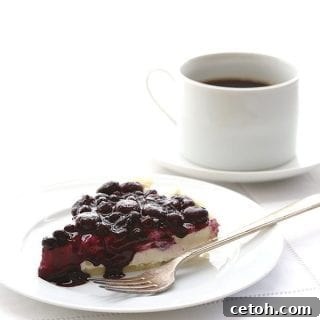 Dreamy No-Bake Blueberry Cheesecake 2 A full no-bake keto blueberry cheesecake, ready to be served.