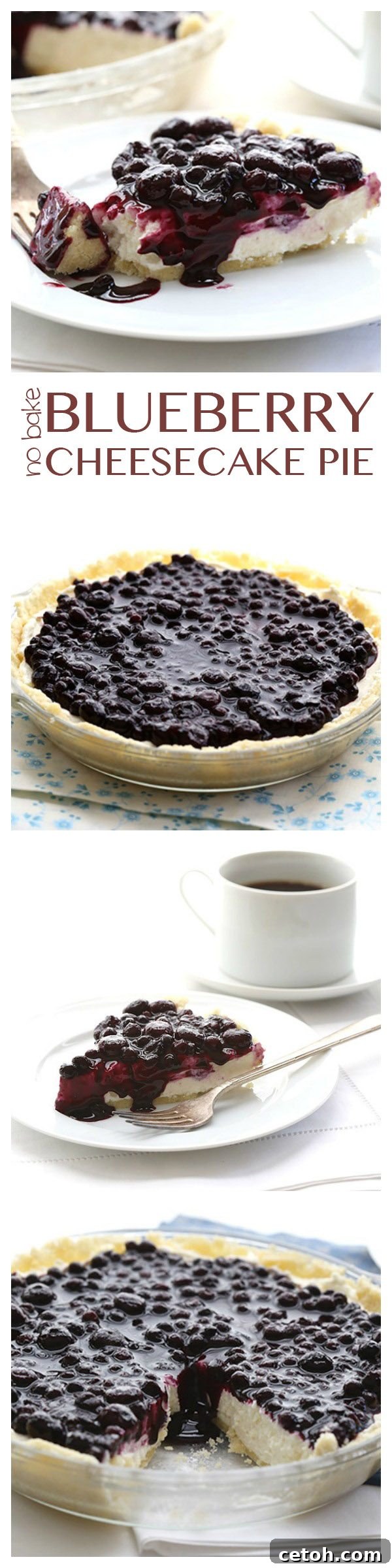Dreamy No-Bake Blueberry Cheesecake 3 A collage featuring the best low-carb no-bake blueberry cheesecake: creamy, sugar-free, with an almond flour crust, perfect for oven-free indulgence.