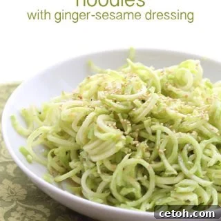 Zesty Sesame Ginger Broccoli Stem Noodles 2 Low Carb Noodles made from broccoli stems, with a spicy ginger sesame dressing. A delicious salad or side dish.