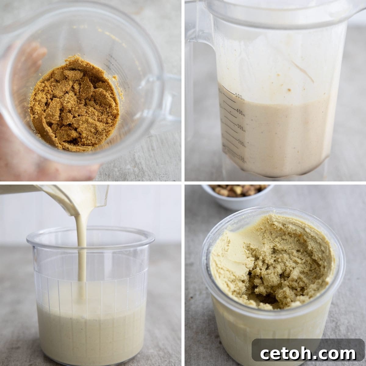 A collage of 4 images showing the steps for making Keto Pistachio Ice cream.